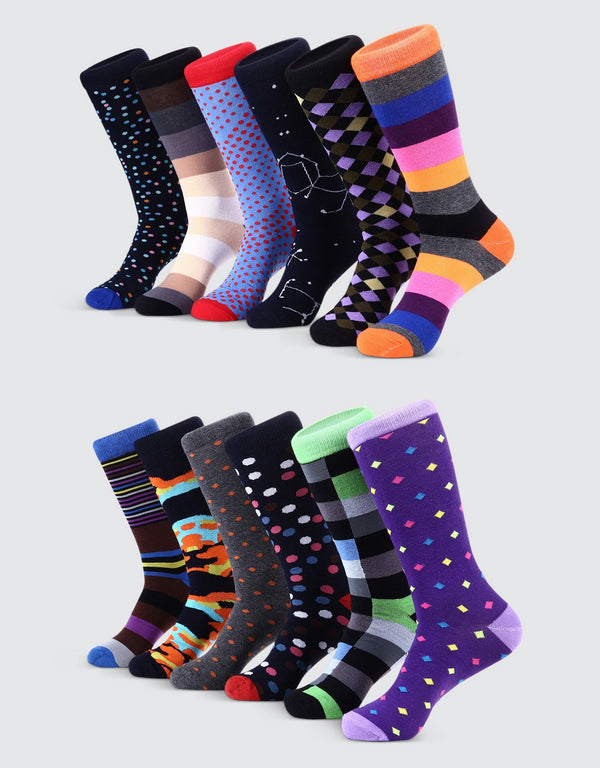 Men's Bold Designer Dress Socks 12 Pack